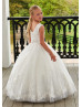 Beaded Ivory Lace Glitter Tulle Rustic Flower Girl Dress